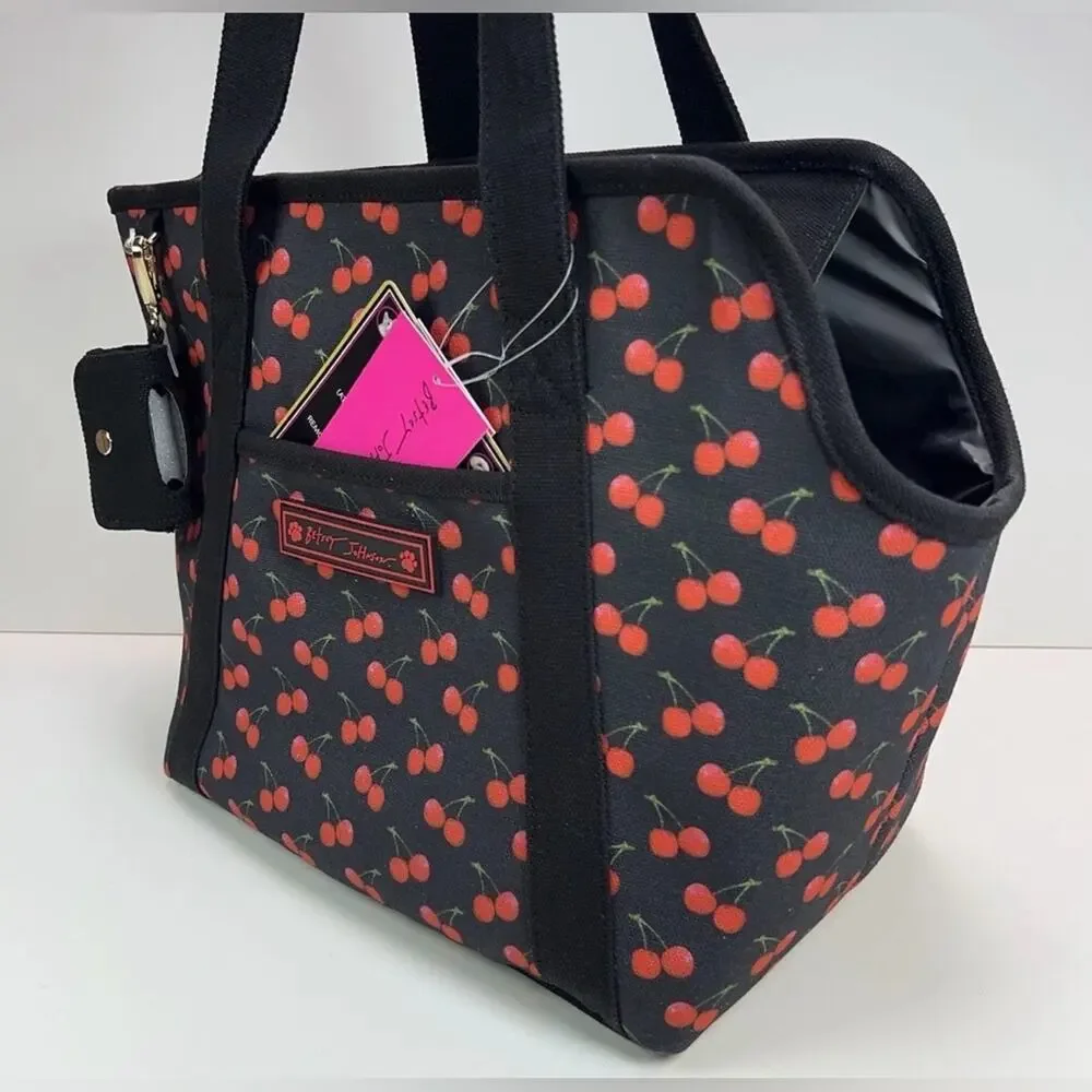 NEW BETSEY JOHNSON TSA-compliant pet carrier 16 LBS RED BLACK CHERRY PRINT BAG